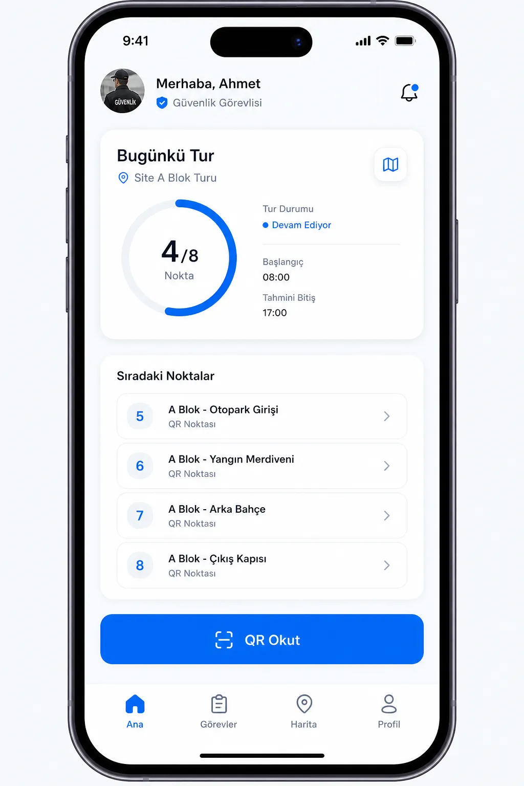 SENTRY PLUS mobil bugünkü tur ekranı
